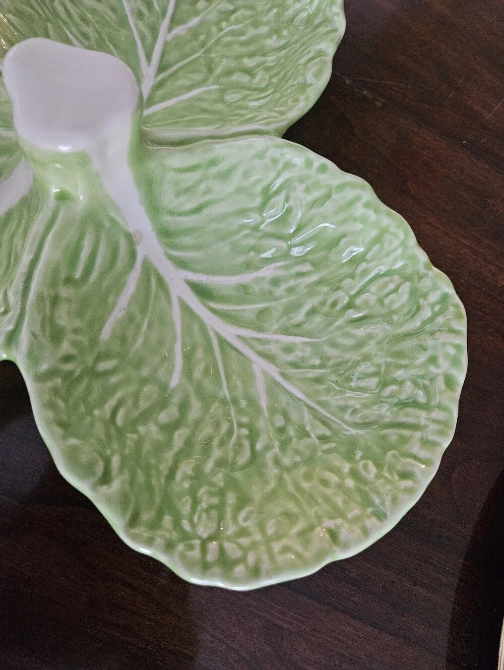 Vintage Olfaire Portugal Cabbage Ware Green 3 Section Divided Serving Dish P2414